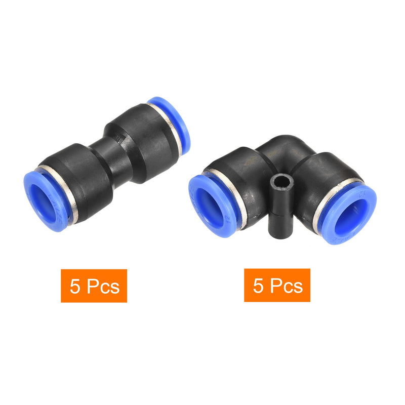 [Australia - AusPower] - MECCANIXITY Plastic Push to Connect Fittings Fit 12mm Tube OD Push Lock Tube Fitting, 5Pcs Straight 5Pcs Elbow Black Blue 