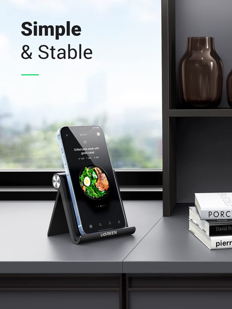 [Australia - AusPower] - UGREEN Cell Phone Stand Holder for Desk Adjustable Compatible with iPhone 13 12 Pro Max 11 SE XS XR 8 Plus 6 7 Samsung Galaxy Note20 S20 S10 S9 S8 Android Smartphone Mobile Phone Dock Foldable Black 