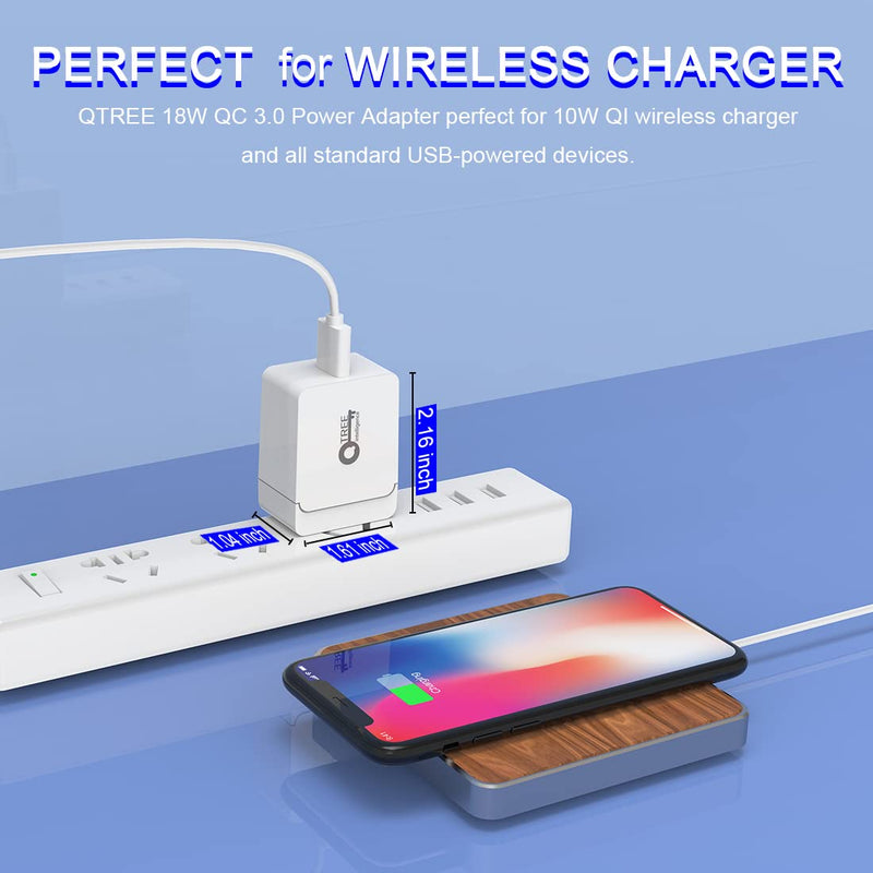 [Australia - AusPower] - Quick Charge 3.0 Charger, QTREE 2-Pack 18W QC 3.0 USB Fast Charging Adapter Block Compatible with Wireless Charger, Galaxy S10e/S10/S8/Plus, Note 9/8, LG V40/V30+, iPhone, iPad and More white 