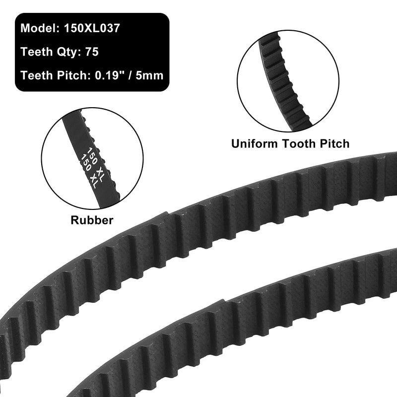 [Australia - AusPower] - Qjaiune 2Pcs 150XL 037 Timing Belt 75 Teeth Black Cogged Rubber Geared Belt 10mm Cog Drive Belt (150XL037) 