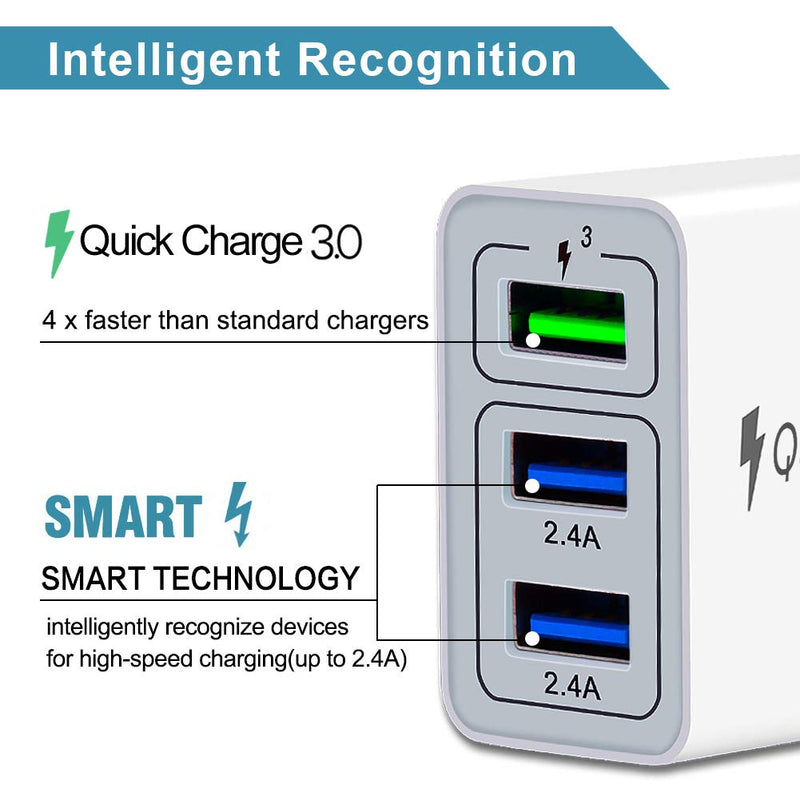 [Australia - AusPower] - Fast Wall Charger QC 3.0 USB Quick Charge 3 Ports Tablet iPad Phone Charger Adapter Travel Plug Compatible iPhone X/Xs/XS Max/XR/8/8+/7P/7/6/5 Samsung S8/S7/S6/Edge/LG HTC 