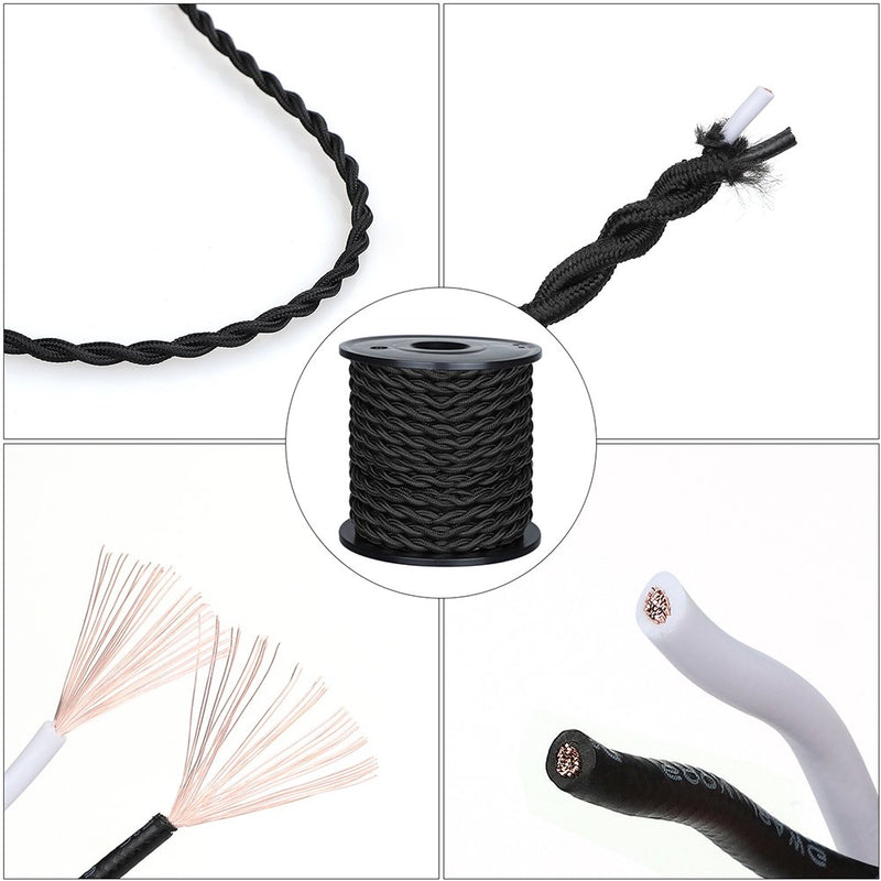 [Australia - AusPower] - [UL Listed] 50ft Twisted Cloth Covered Wire, Carry360 Antique Industrial Electronic Wire, 18-Gauge 2-Conductor Vintage Style Fabric Lamp/Pendant Cloth Cord Cable (Black) Black 