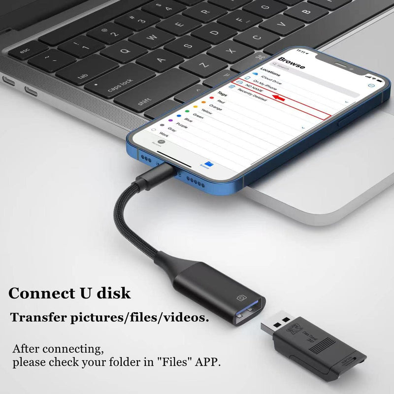 [Australia - AusPower] - IVSHOWCO USB Camera Adapter for iPhone, USB OTG Cable Adapter for iPad Supports USB Flash Drive, Card Reader, Mouse, Keyboard, MIDI... Black 
