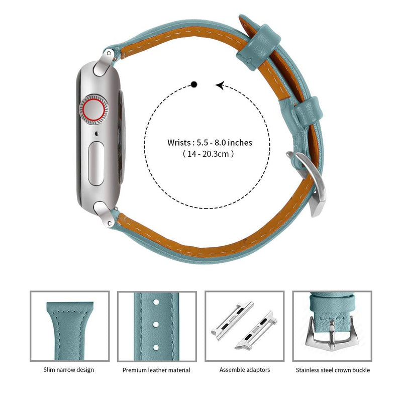 [Australia - AusPower] - OULUCCI Compatible Apple Watch Band 38mm 40mm 41mm, Top Grain Leather Band Replacement Strap for iWatch Series 7, Series 6, SE, Series 5, Series 4,Series 3,Series 2,Series 1,Sport, Edition Smoky Blue 