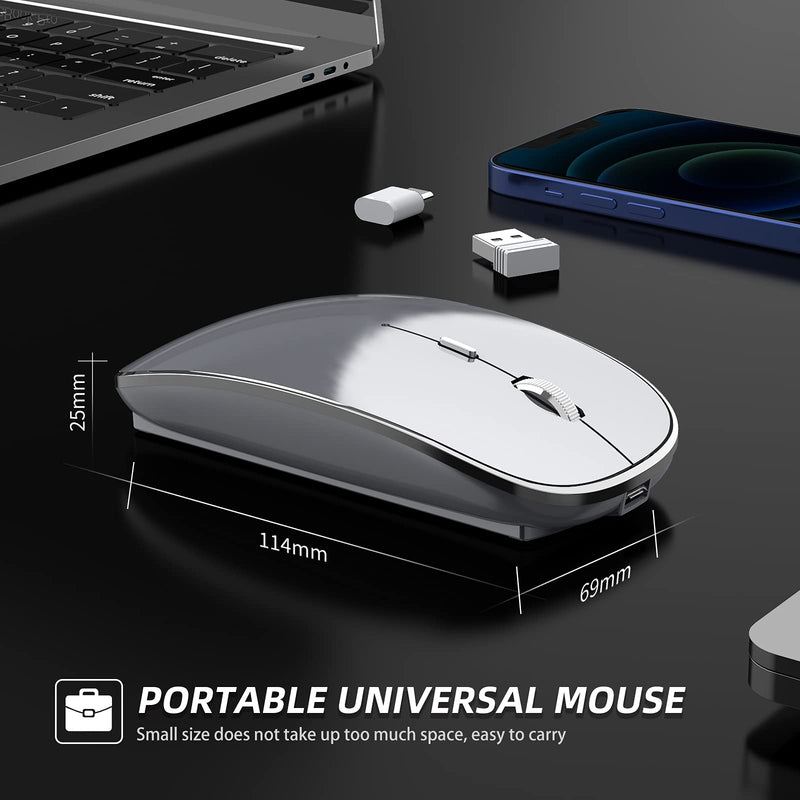 [Australia - AusPower] - Halpilt Wireless Mouse Chargeable Portable Silent Wireless Mouse USB and Type-C Dual Mode Wireless Mouse 3 Adjustable DPI for Laptop, Mac, MacBook, Android, PC (Q23S Grey) 