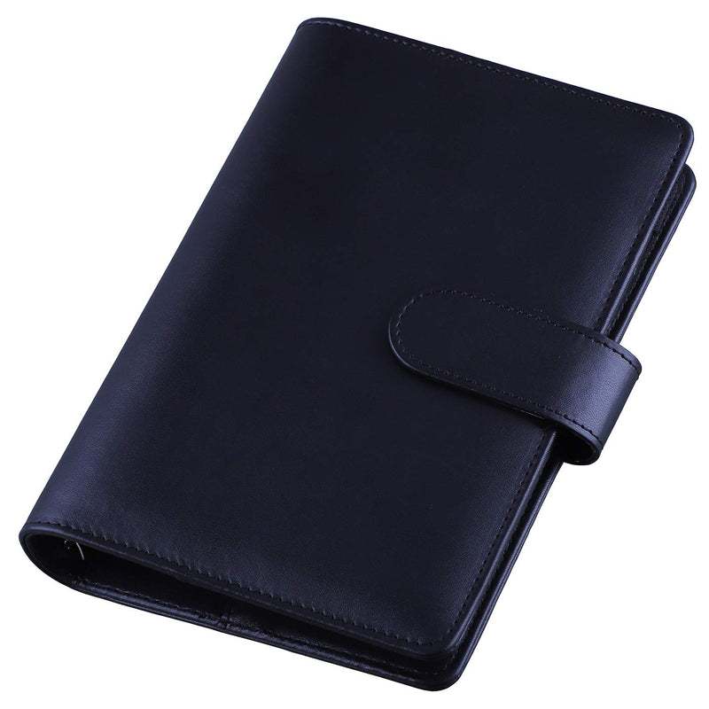 [Australia - AusPower] - Antner A6 PU Leather Notebook Binder Refillable 6 Ring Budget Binder for A6 Filler Paper, Loose Leaf Personal Planner Binder Cover with Magnetic Buckle Closure, Black 
