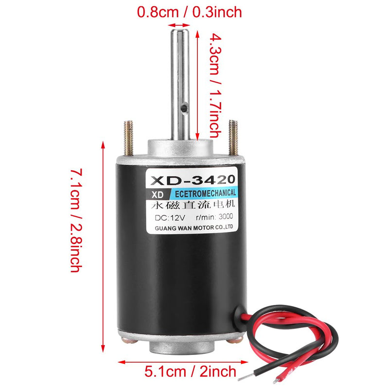[Australia - AusPower] - 12V/24V 30W CW/CCW Permanent Magnet DC Motor Reversible Electric Gear Motor High Speed Low Noise for DIY Generator XD-3420 (12V 3000RPM) 