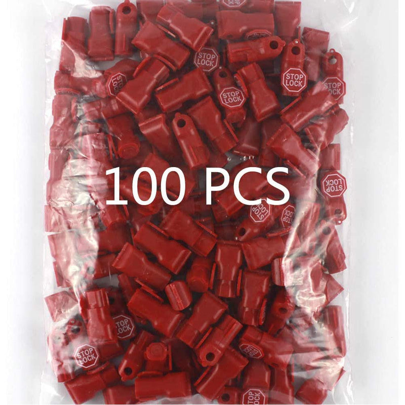 [Australia - AusPower] - TooWin 100PCS Peg Hook Stop Lock for Prevent The Sweep Theft of Displayed Products on A Wire Peg, Plastic Red Security Lock ,Retail Shop Anti-Theft Display - 6mm 