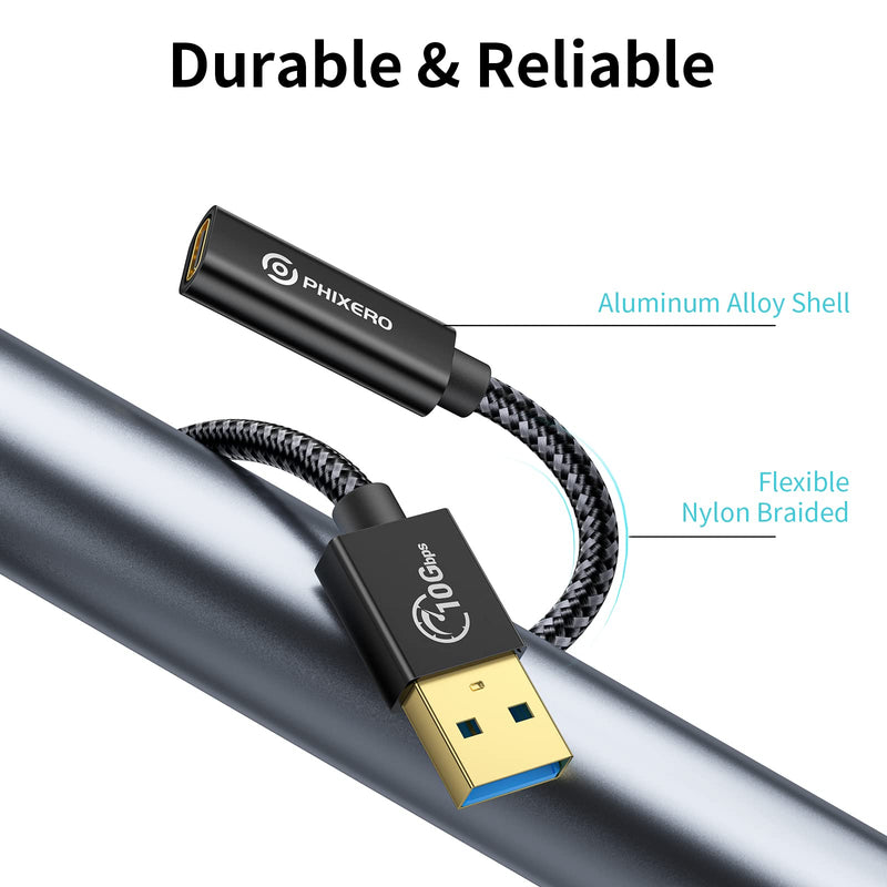 [Australia - AusPower] - [10Gbps] USB C Female to USB Male Adapter 3.1 Gen 2 (1 Ft), PHIXERO 3A Fast Charging USB A to USB C Adapter with 10Gbps Data Transfer and Charging for Laptop, PC, Flash Disk, Quest Link, Charger 1ft 