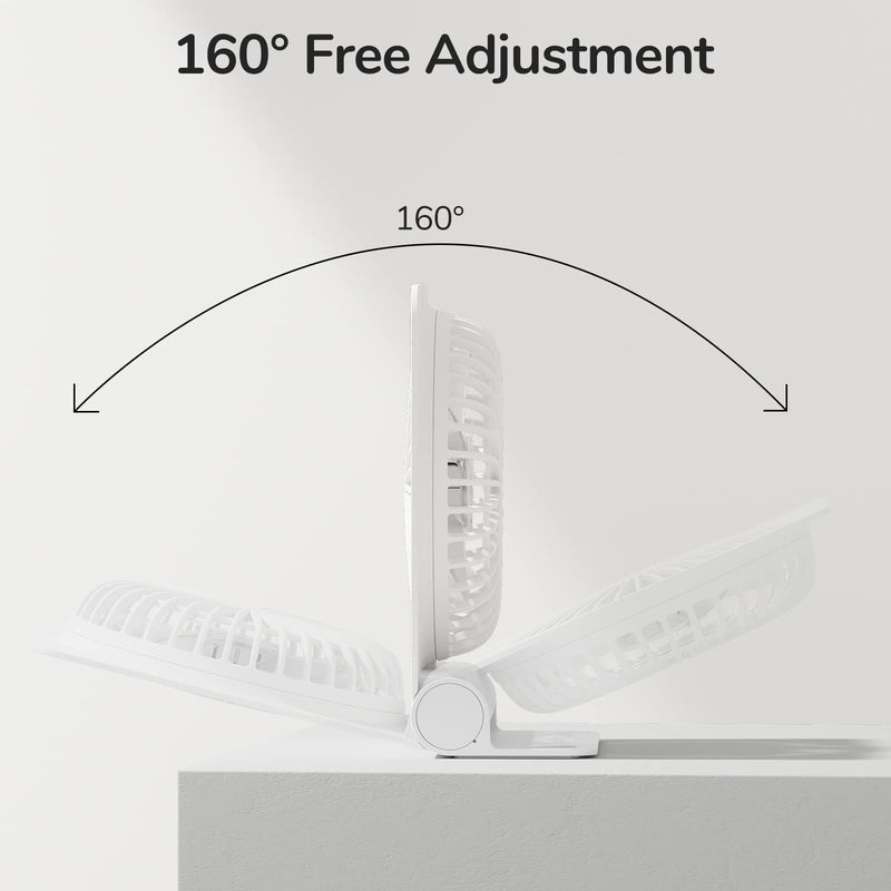 [Australia - AusPower] - JISULIFE Small Desk Fan, Portable USB Rechargeable Fan, 160° Tilt Folding Personal Mini Fan with 4500mAh Battery, Strong Wind, Ultra Quiet, 4 Speed Modes for Office, Home, Camping - White 