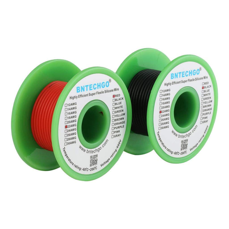 [Australia - AusPower] - BNTECHGO 22 Gauge Silicone wire spool red 25ft and black 25ft Flexible 22 AWG Stranded Copper Wire 22 gauge silicone wire each color 25ft 22 gauge silicone wire red and black 