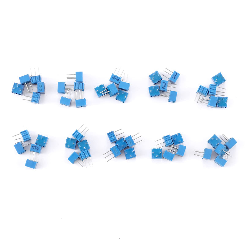 [Australia - AusPower] - Molence 50PCS 3362P Single Turn Trimmer Potentiometer Assortment Kit 100 500 1K 2K 5K 10K 50K 100K 500K 1M ohm Breadboard Resistance with Plastic Box for Arduino PCB 