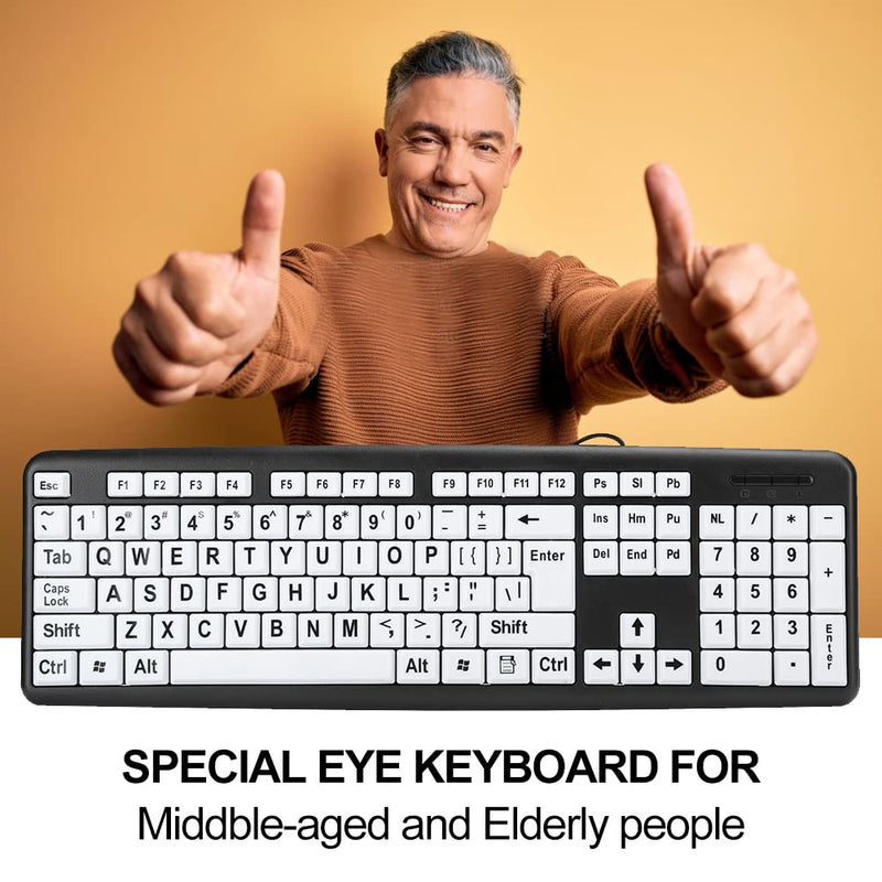 [Australia - AusPower] - Zopsc-1 Wired USB Wired Keyboard USB Keyboard Low Vision Keyboard Black Computer Keyboard with White Large Print Keys(Black) 