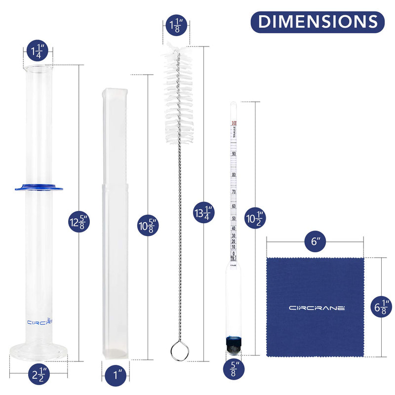 [Australia - AusPower] - Circrane 0-200 Proof & Tralle Alcohol Hydrometer with Glass Test Jar Kit, Accurate Tester & Glass Cylinder for Liquor, Distilling Moonshine Alcoholmeter Set 