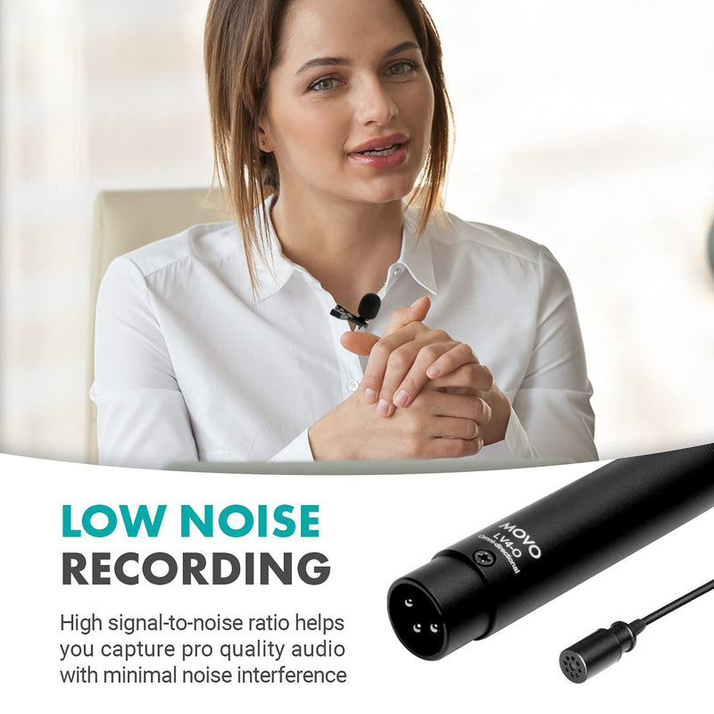 [Australia - AusPower] - Movo LV4-O Phantom Power Omnidirectional XLR Lavalier Microphone with Metal Lapel Mic Clip and Windscreen - Great External Lav Mic for Filming, Podcast, Livestream, Interviews, or YouTube Recording 