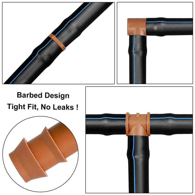 [Australia - AusPower] - Arfun 28P Drip Irrigation Fittings Kit (17mm) for 1/2" Tubing (.600" ID), 10 Couplings, 6 Tees, 6 Elbows and 6 Tubing End Closure - Barded Connectors for Drip or Sprinkler Systems(28 Pieces Set) 28pcs-drip irrigation kits 