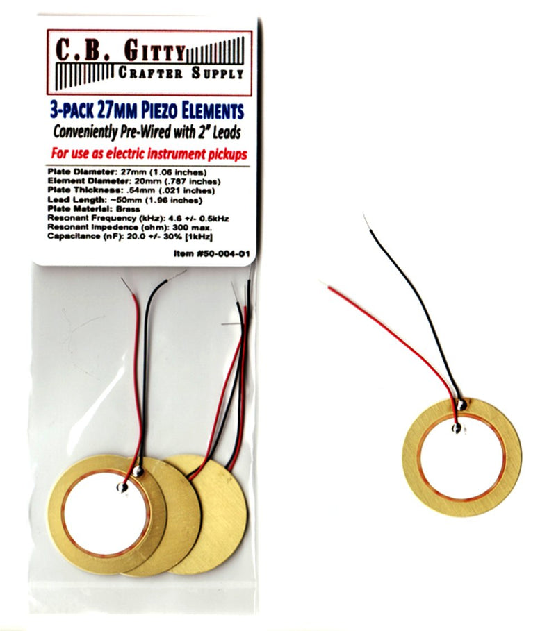 [Australia - AusPower] - 3-pack 27mm Piezoelectric Disk Elements (Contact Pickups) with 2" Leads 