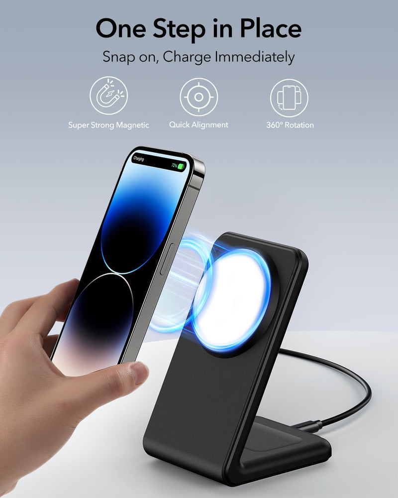 [Australia - AusPower] - Meifigno 2-in-1 Magnetic Wireless Charger, Fast Charging with PD3.0 20W USB-C Adapter & Charging Cable MagSafe Charger Stand for iPhone 14 13 12 Pro Max Plus Mini, AirPods 3/Pro 2/Pro, Black 