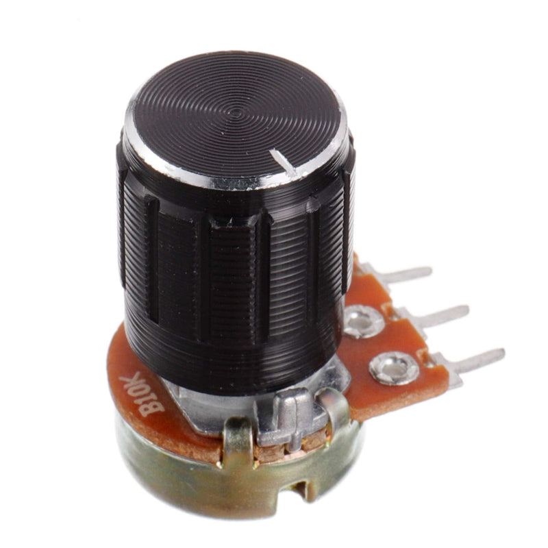[Australia - AusPower] - BOJACK 20 Sets B10K Knurled Shaft 3 Terminals Linear Taper Rotary Potentiometer(WH148)10K Ohm Single Turn Carbon Film Variable Resistor with Black Aluminum & Blue Plastic Knobs Kit 