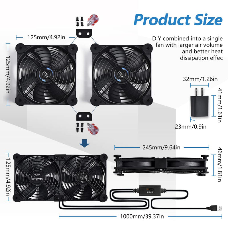 [Australia - AusPower] - SCCCF USB Dual 120mm Control Fan, 5V Portable Cooling Fan for Flat-Screen TV Receiver Router DVR Playstation Xbox Computer Cabinet Cooler 120MM Dual 