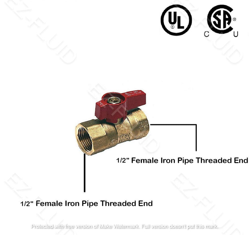 [Australia - AusPower] - EZ-Fluid Heavy Duty 1/2-Inch FIP Gas Valve NPT Female Thread Pipe Inlet Brass Gas Shut Off Ball Valve,1/4 Turn Brass Gas Valves for Natural Gas,LP, Gas Line Fitting, Stove,Hot Water Heater(1Pc) 1/2"FIP X 1/2" FIP 
