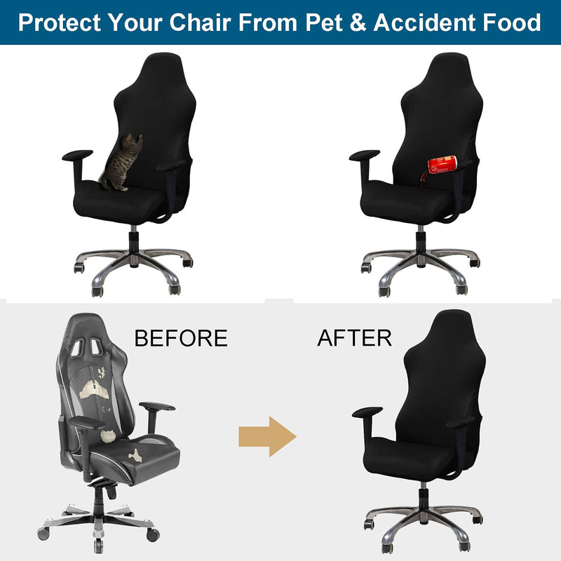 [Australia - AusPower] - WOMACO Gaming Chair Slipcover Stretch Seat Chair Cover for Leather Computer Reclining Racing Ruffled Gamer Chair Protector (Black, One-Size) Black 