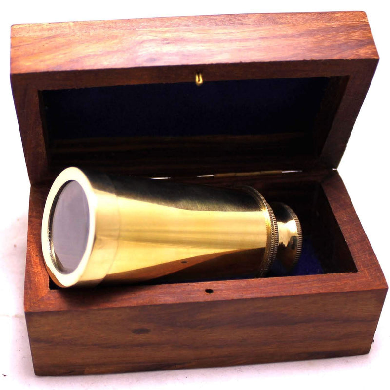 [Australia - AusPower] - Captains 6" Brass Handheld Mini Telescope with Wooden Box Nautical Collectibles 