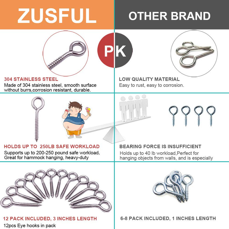[Australia - AusPower] - 12-Pack 304 Stainless Steel Screw Eyes, Heavy Duty Screw in Eye Hooks Ring for Yoga, Swing Chair, Indoor & Outdoor, Self Tapping, 3.2" 