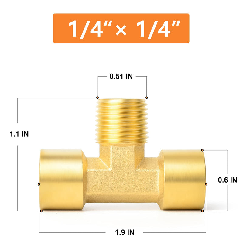 [Australia - AusPower] - GASHER 2PCS Metals Brass Pipe Fitting Barstock Male Branch Tee T Adapter 1/4" NPT Female x 1/4" NPT Female x 1/4" NPT Male 2 