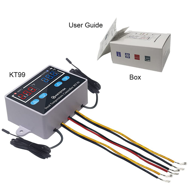 [Australia - AusPower] - KETOTEK Digital Dual Temperature Controller 120V Fahrenheit Thermostat 10A with 2 1.5m Waterproof Probes, Heating Cooling Temperature Control Switch Refrigerator Fan Heater 