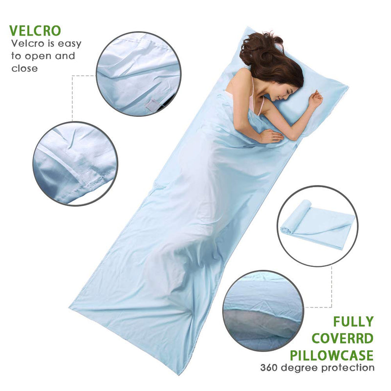 [Australia - AusPower] - OTDEST Travel and Camping Sheet Sleeping Bag Liner - Lightweight Compact and Portable Adult Sleeping Bag - Ideal for Traveling,Hostels and Camping Blue 