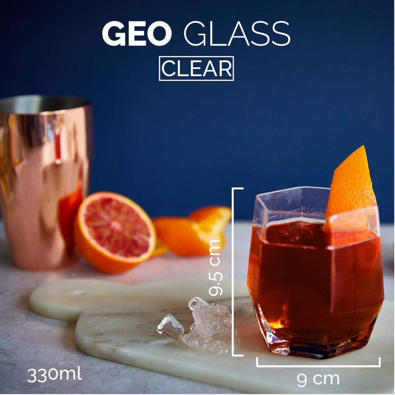 [Australia - AusPower] - Clear Geometric Old Fashioned Glass Set, Bespoke Drinking Glass, Liquor Glass, Unique 11oz Tumbler Glass for Juice, Whiskey, Scotch, Bourbon and Tonic by Root7 Clear Clear Double 