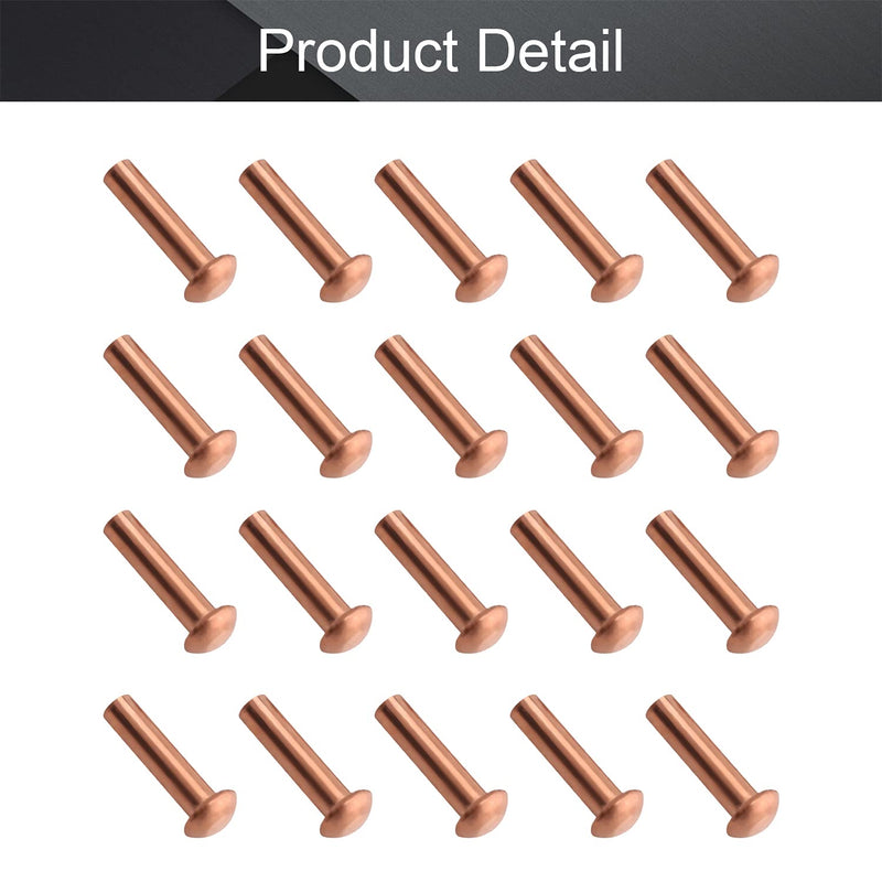 [Australia - AusPower] - MroMax 50Pcs M3 Round Head Copper Solid Rivets Fastener 0.12" Dia x 0.47" Length for Electrical Applications Copper Finish Copper Tone Copper 3*12 