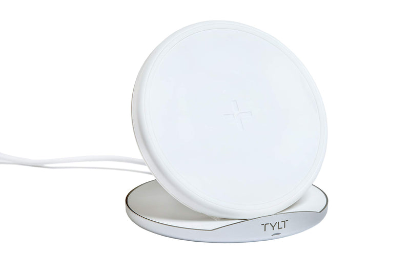 [Australia - AusPower] - TYLT Crest Round Wireless Charger, Universal Fast Wireless Charging Pad, QI Certified 10w Max Compatible with Apple iPhones, Samsung Galaxy Phones, Wireless Buds and Other QI Capable Devices| White 