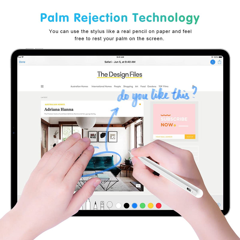 [Australia - AusPower] - ﻿Stylus Pencil for iPad 9th & 8th Generation, Active Pen with Palm Rejection Compatible with (2018-2022) Apple iPad 9th 8th 7th Gen/iPad Pro 11 & 12.9 inches/iPad Air 5th Gen/iPad Mini 6th Gen (White) White 