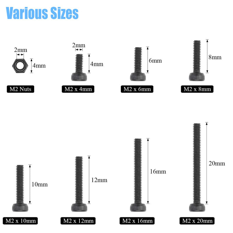 [Australia - AusPower] - DYWISHKEY 420 Pieces M2 x 4mm/6mm/8mm/10mm/12mm/16mm/20mm, 12.9 Grade Alloy Steel Hex Socket Head Cap Bolts Screws Nuts Kit with Hex Wrench 