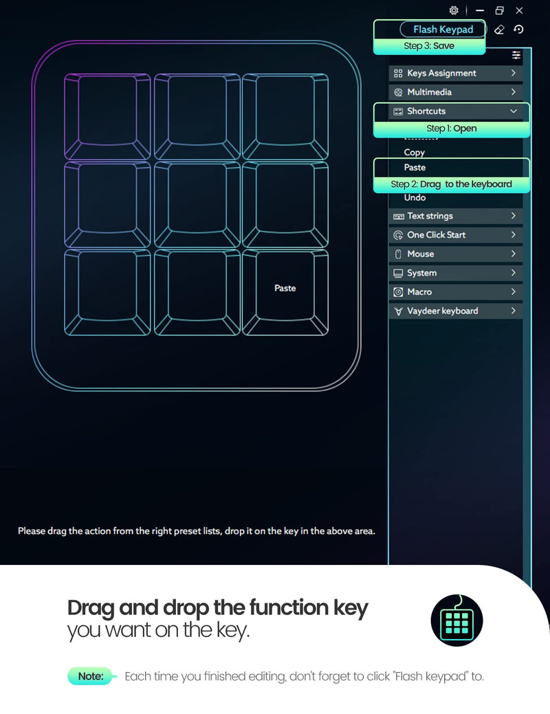 [Australia - AusPower] - VAYDEER One-Handed Mechanical Keyboard Support NKRO, Hotkeys, One-Click Start,9 Fully Programmable Keys with Floating Window and Macro Multifunctional Keypad Compatible with iOS,Windows 