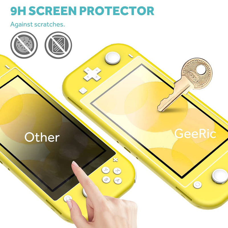 [Australia - AusPower] - GeeRic 8PCS Case Compatible with Switch Lite, Carrying Case Accessories Kit, 1 Soft Silicon Case + 2 Screen Protector + 4 Thumb Caps + 1 Storage Carrying Yellow Dog Paws 