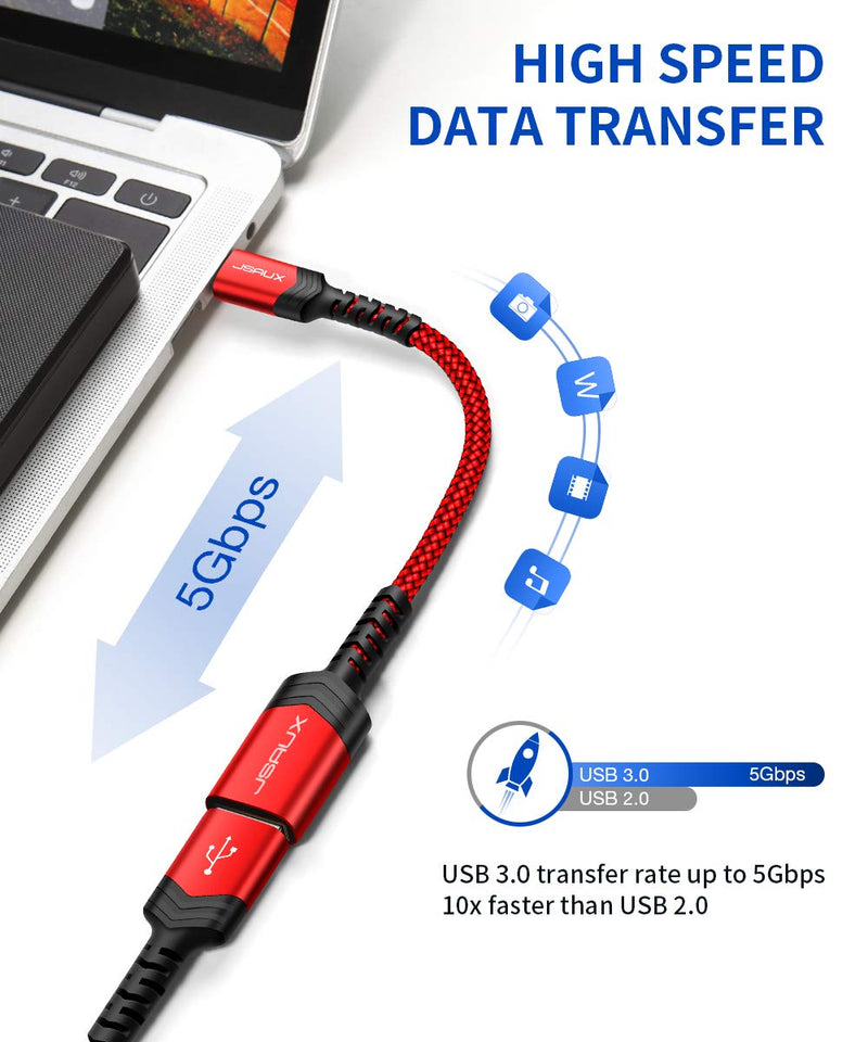 [Australia - AusPower] - USB C to USB Adapter, JSAUX [0.5ft 2 Pack] Type C 3.0 OTG Cable On The Go Type C Male to USB A Female Adapter Compatible with MacBook Pro 2018 2017,Samsung Galaxy S20 S20+ Ultra S8 S9 Note 10 -Red Red 