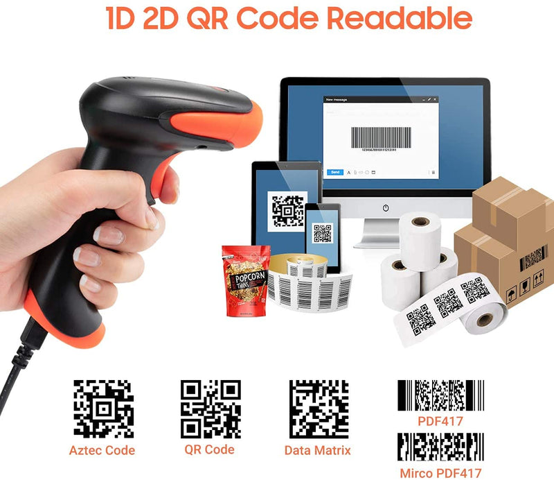 [Australia - AusPower] - Tera Pro Fully Upgraded Wireless 2D QR Barcode Scanner with Stand, 3 in 1 Bluetooth & 2.4GHz Wireless & USB Wired, Connect Smart Phone Tablet PC, Image Bar Code Reader with Vibration Alert, HW0002 Orange 