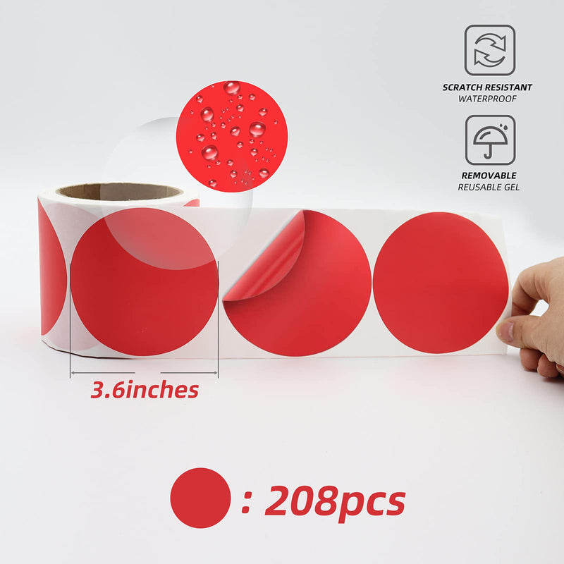 [Australia - AusPower] - MUNNK 208 PCS Dot Shaped Floor Marking Tape，3.6" Vinyl Floor Dot Removable Classroom Line Marker Social Distancing Dot Sticker(Red) Red 