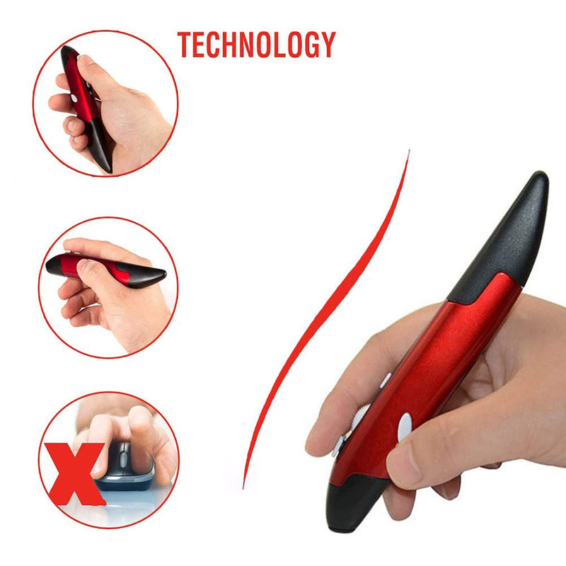 [Australia - AusPower] - Wireless Optical Pocket Pen Mouse, Lychee 2.4GHZ USB Wireless Optical Pen Mouse 800/1200/1600 DPI Adjustable Handwriting Mini Air Mouse Mice for PC Laptop Notebook Computer Mac (Red) Red 