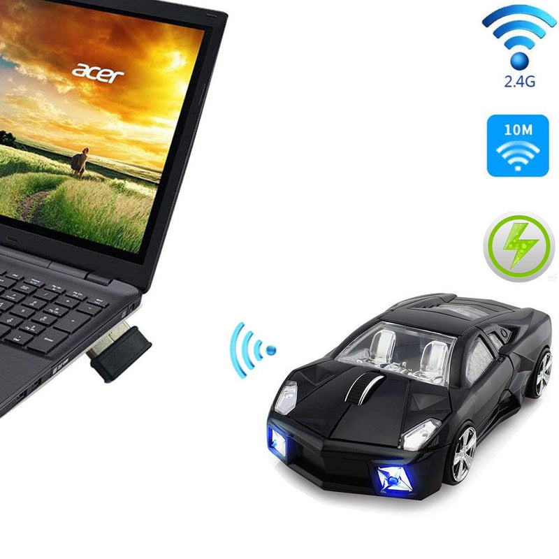 [Australia - AusPower] - jinfili 2.4GHz Sports Car Wireless Mouse Optical Cool 1600DPI 3D USB Wireless Gaming Mice for Pc Laptop Windows 10 Black 