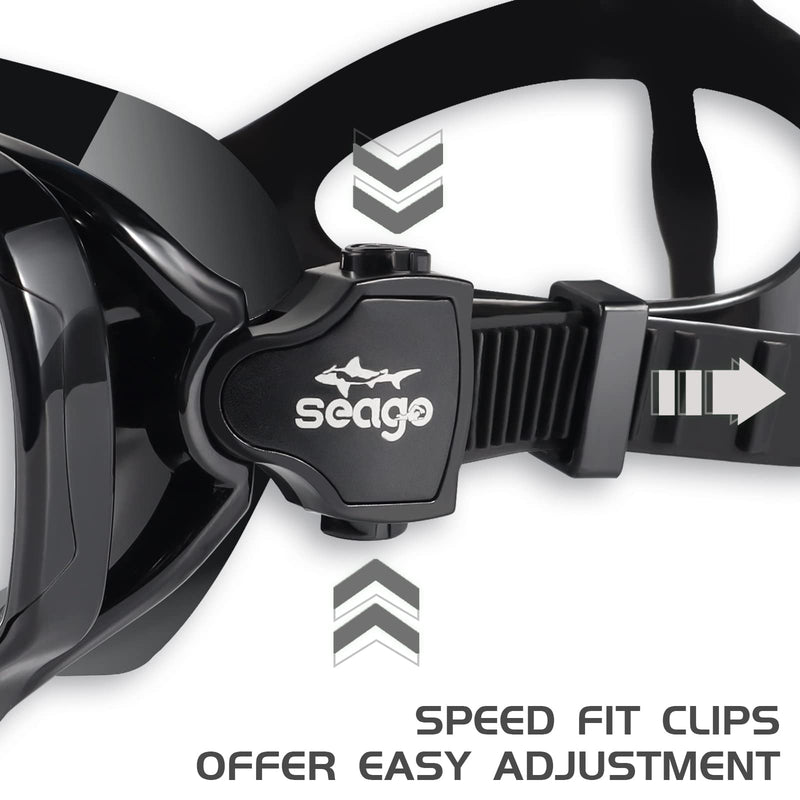 [Australia - AusPower] - Seago Kids Swim Goggles Snorkel Diving Mask for Youth, Anti-Fog 180° Clear View Black 