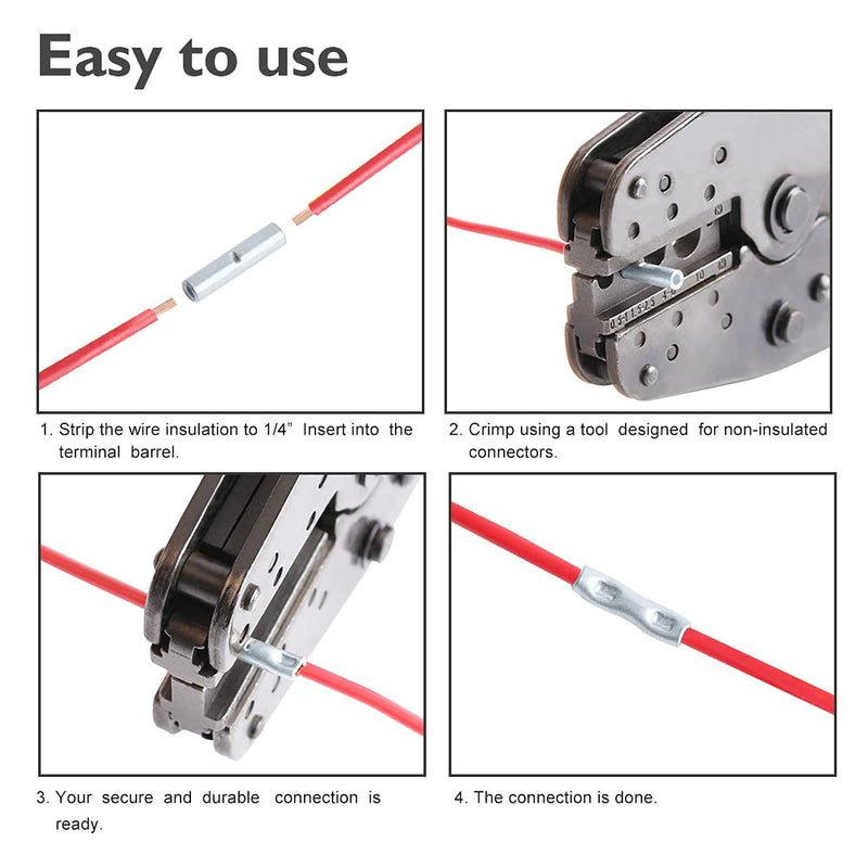 [Australia - AusPower] - AIRIC Non Insulated Butt Connectors Large 10pcs 4 Gauge Electrical Wire Seamless Uninsulated Butt Connectors Crimp Ferrule Terminals AWG 4 10 