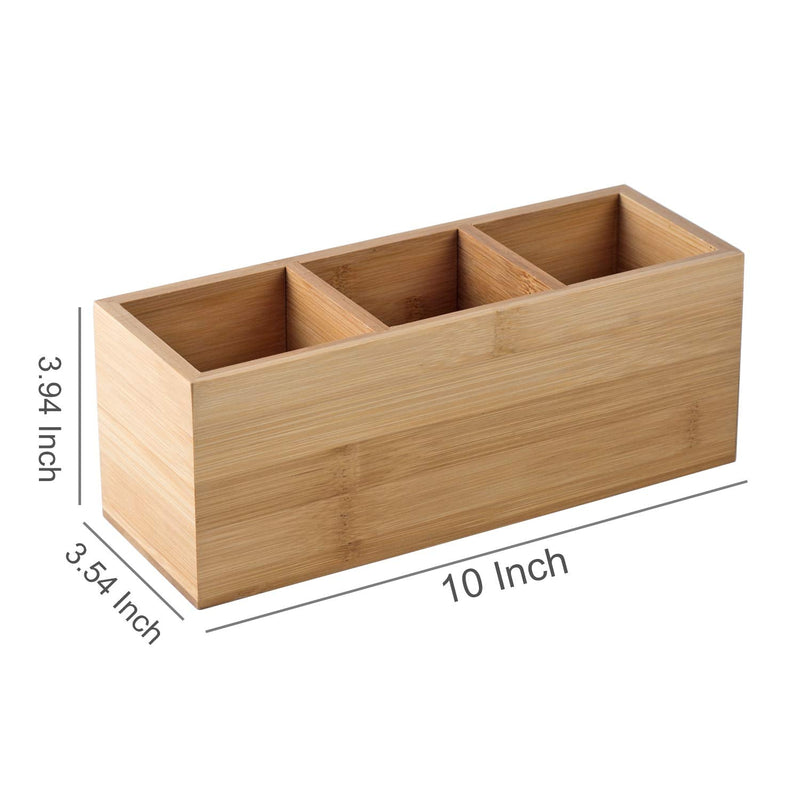 [Australia - AusPower] - YOSCO Bamboo Wood Pens Pencils Holder Cup for Desk Remote Control Holder, Caddy,Organizer,Desktop Storage with 3 Compartments,Multiuse for Store TV Remotes,Game Console,Phones,Office Supplies (3 Grid) 