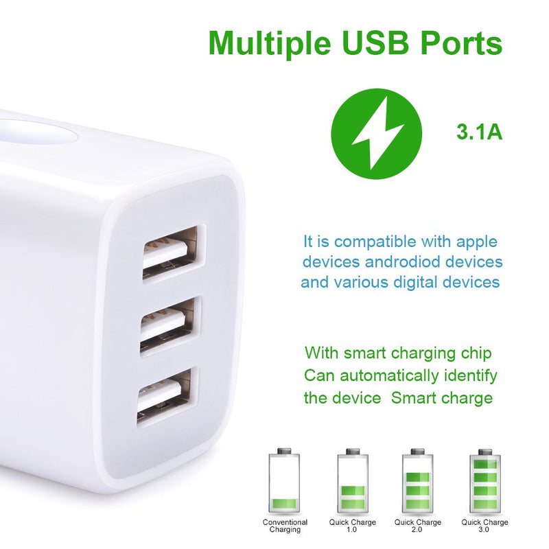 [Australia - AusPower] - Muti Port USB Wall Charger,Sicodo 3.1Am Universal Travel Charger Block Power Plug Adapter Compatible with iPhone Xs/XS Max/XR/X/8/7/6/Plus,Sumsung Galaxy/Note/Edge,LG,Nexus,and Other USB Plug Devices White 