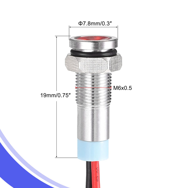 [Australia - AusPower] - MECCANIXITY Signal Indicator Light AC/DC 24V 6mm Flush Panel Mount Red LED Metal Shell with 150mm Cable Pack of 2 