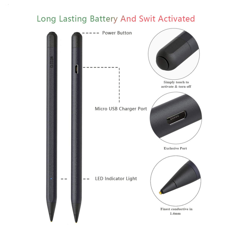 [Australia - AusPower] - CLCCON Stylus Pen for Apple iPad & iPhone, Stylus Capacitive Rechargeable Pen for iPad Air 2,3 iPad Mini 3,4,5 iPad 3 iPad 2018,2019 iPad Pro1,Pro 2 and Later iPhone 6,7,8 and etc Black 