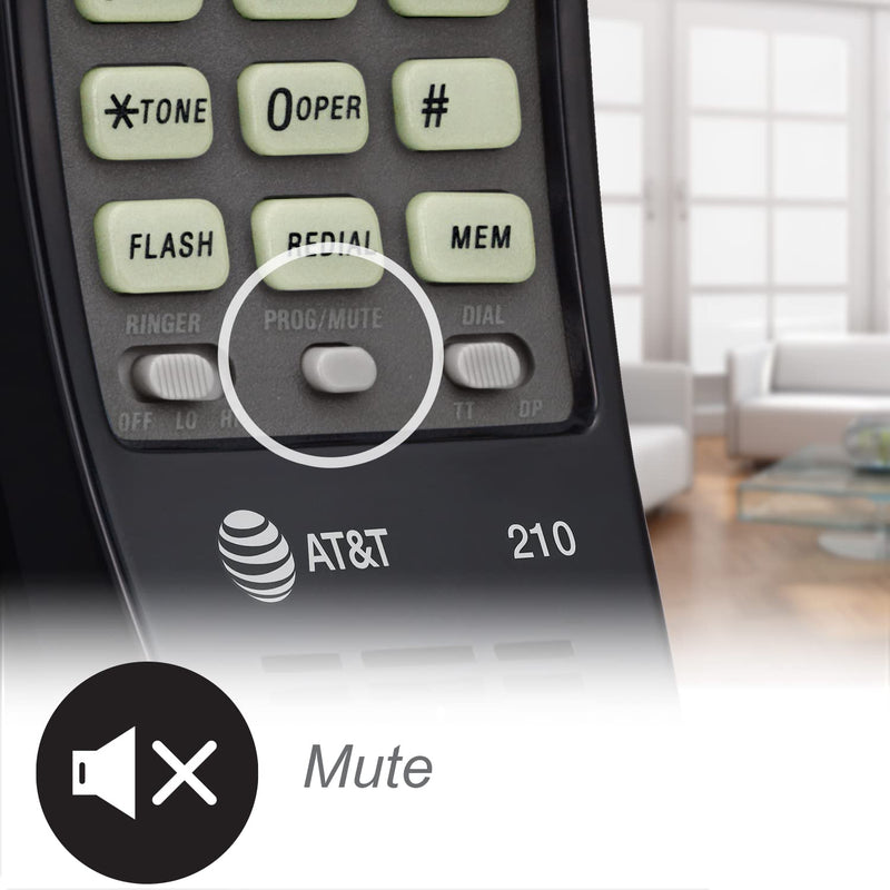 [Australia - AusPower] - AT&T 210 Basic Trimline Corded Phone, No AC Power Required, Wall-Mountable, Black 